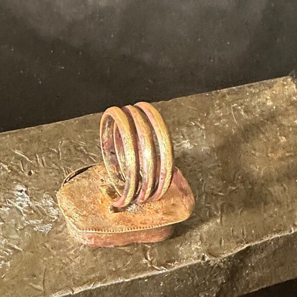 Genuine Jade Brass Copper Ring Size 8.5 Handmade Brutalist OOAK Artisan Rustic - Picture 4 of 10